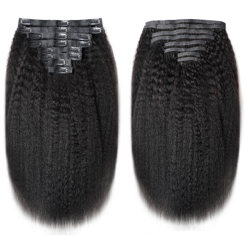 Seamless PU Weft Clip In Hair Extensions Kinky Straight Clip Ins For Black Women Remy Human Hair 8pcs With 18Clips
