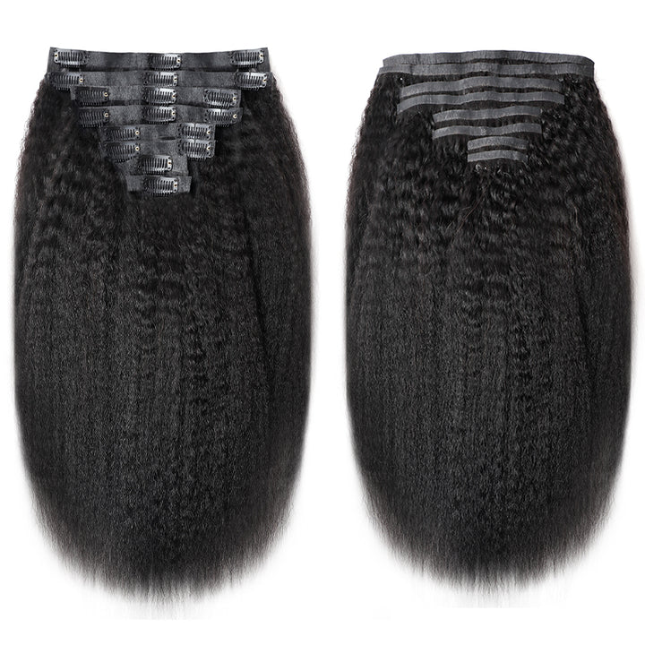 Seamless PU Weft Clip In Hair Extensions Kinky Straight Clip Ins For Black Women Remy Human Hair 8pcs With 18Clips