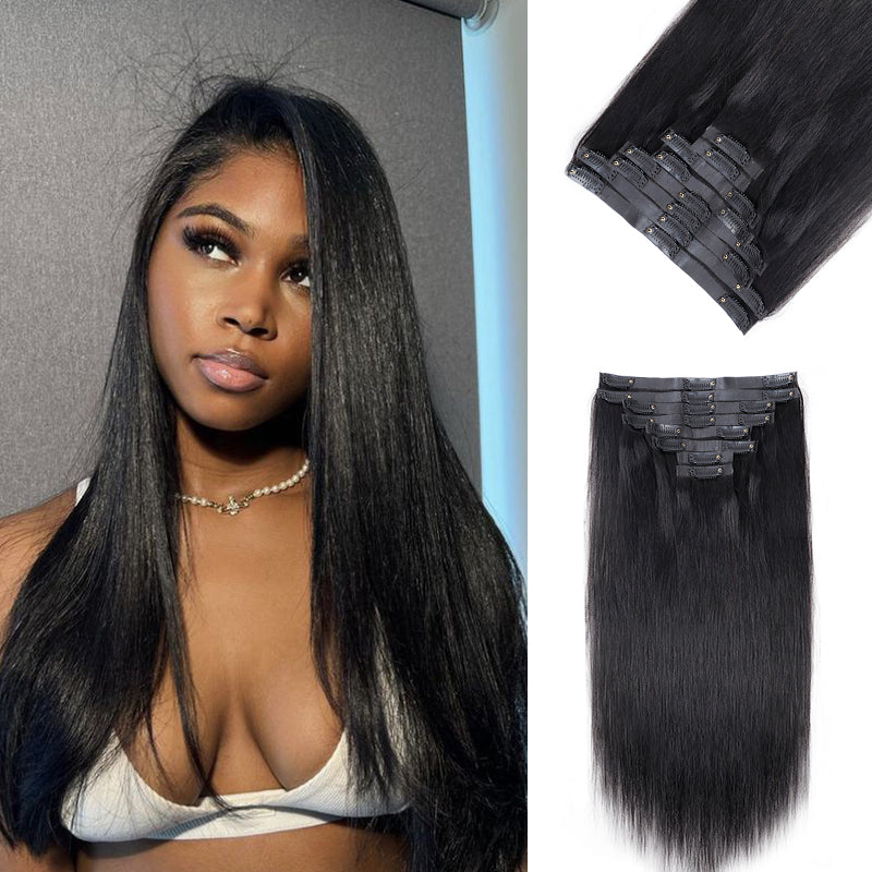 Seamless PU Weft Clip In Hair Extensions Silky Straight Clip Ins For Black Women Remy Human Hair 8 pcs With 18 Clips
