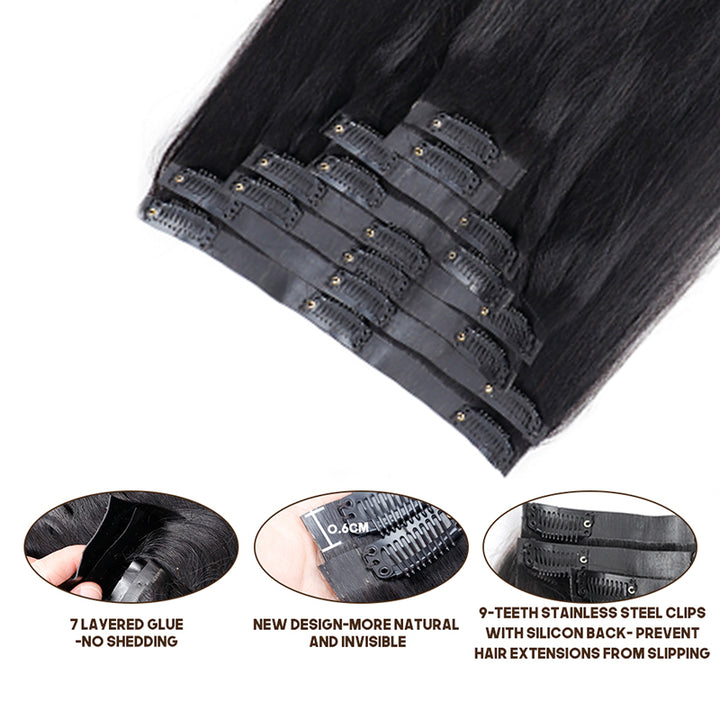 Seamless PU Weft Clip In Hair Extensions Silky Straight Clip Ins For Black Women Remy Human Hair 8 pcs With 18 Clips