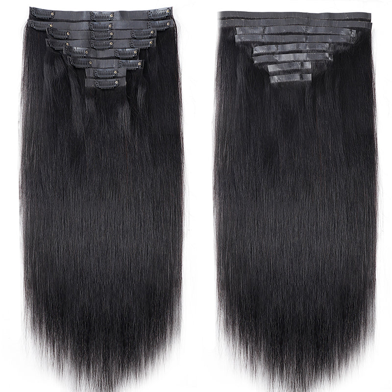 Seamless PU Weft Clip In Hair Extensions Silky Straight Clip Ins For Black Women Remy Human Hair 8 pcs With 18 Clips
