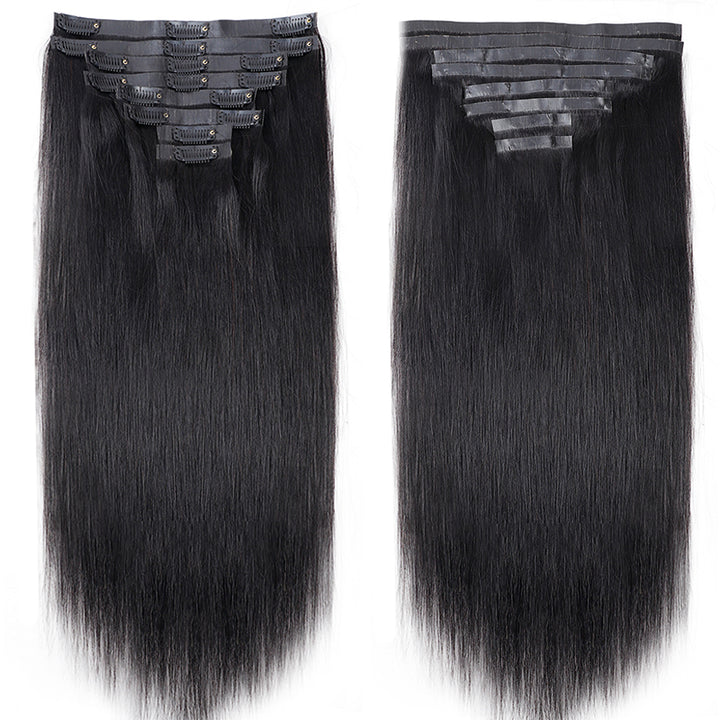 Seamless PU Weft Clip In Hair Extensions Silky Straight Clip Ins For Black Women Remy Human Hair 8 pcs With 18 Clips