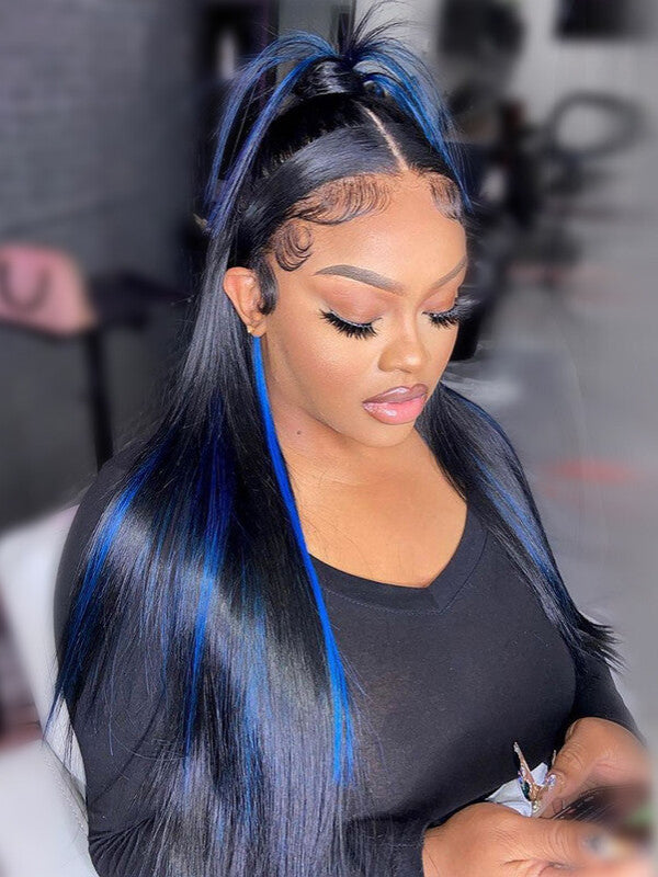 Klein Blue Black Highlight Body Wave Skunk Stripe Lace  display picture 3