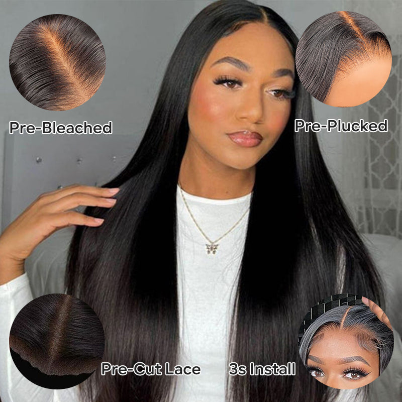 Wear & Go | Pre-Bleached Straight Glueless Invisible Lace Wig Dome Cap Wigs Air Cap Wigs