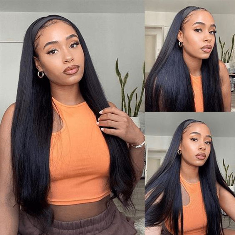 Straight Glueless Headband Wig 100% Cuticle Aligned Virgin Human Hair
