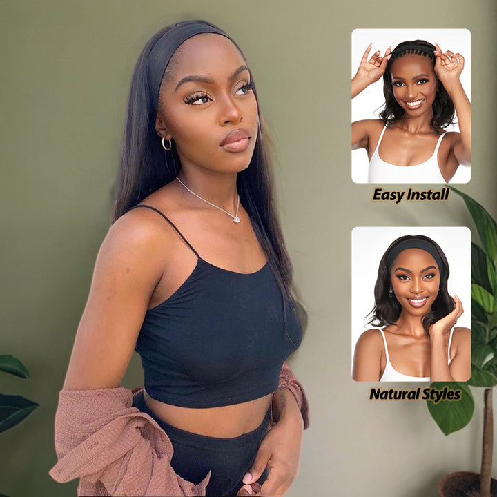 Straight Glueless Headband Wig 100% Cuticle Aligned Virgin Human Hair