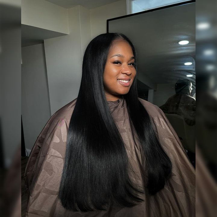 Perruque noire de jais ondulée 13x6, densité 250 %, cheveux vierges bruts