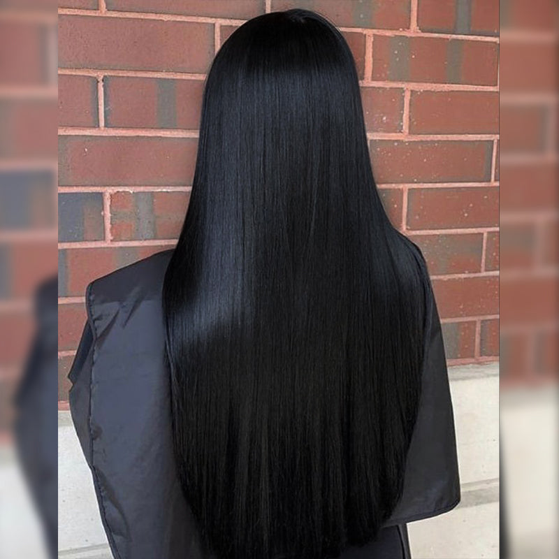 Perruque noire de jais ondulée 13x6, densité 250 %, cheveux vierges bruts