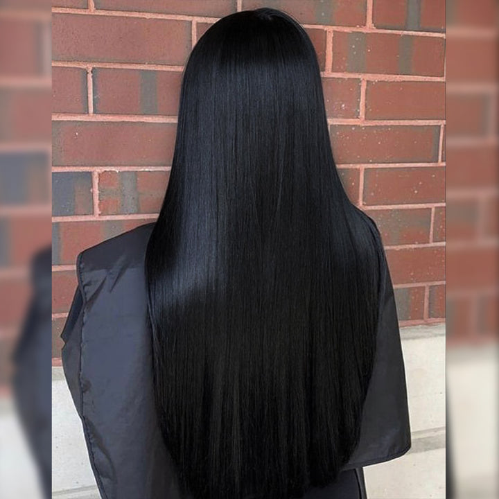 Perruque noire de jais ondulée 13x6, densité 250 %, cheveux vierges bruts