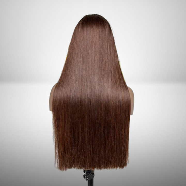 Perruque Super Double Drawn | Densité 250 % #4, brun chocolat, lisse/ondulée, 13x6, cheveux vierges bruts