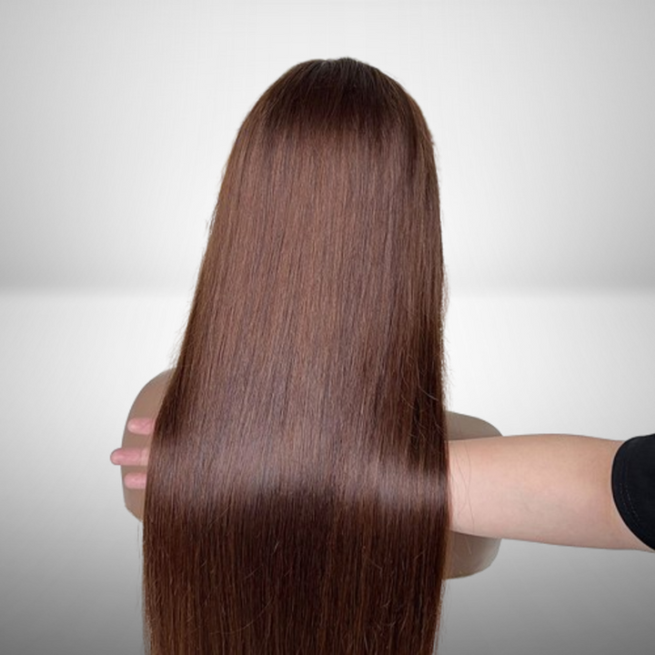 Perruque Super Double Drawn | Densité 250 % #4, brun chocolat, lisse/ondulée, 13x6, cheveux vierges bruts