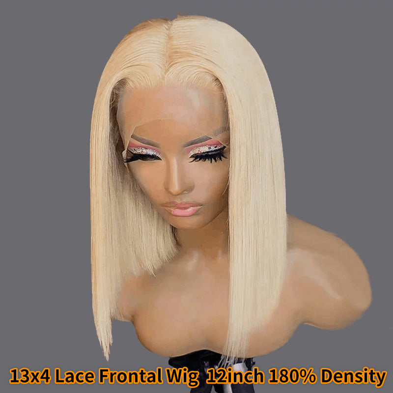 BOGO | Glueless 5x5 Straight Lace Wig Dome Cap Wigs With Free 12 Inches 13x4 Full Lace Blonde Bob Wig