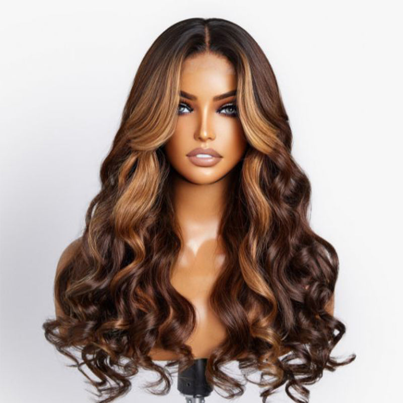 Wear & Go | Highlight Brown Glueless 7x6/13x6 Loose Body Wave Pre-Bleached Lace Wig