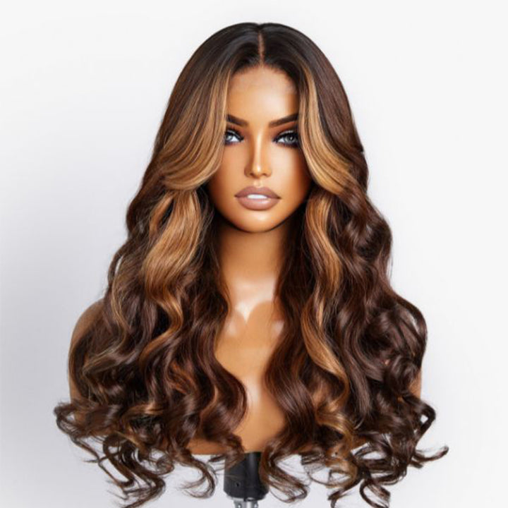 Wear & Go | Highlight Brown Glueless 7x6/13x6 Loose Body Wave Pre-Bleached Lace Wig