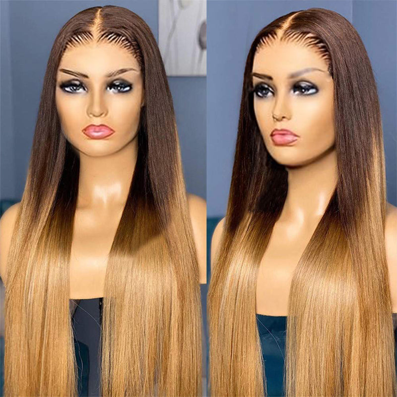 Wear & Go M-Cap T1B/4/27 Ombre Straight 9x6 Lace Glueless Wig Pre Bleached Human Hair Wig