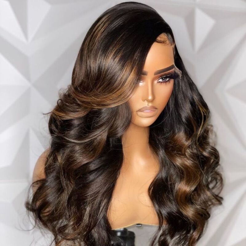 Wear & Go | Money Piece Light Brown Glueless 7x6/13x6 Loose Body Wave Pre-Bleached Lace Wig