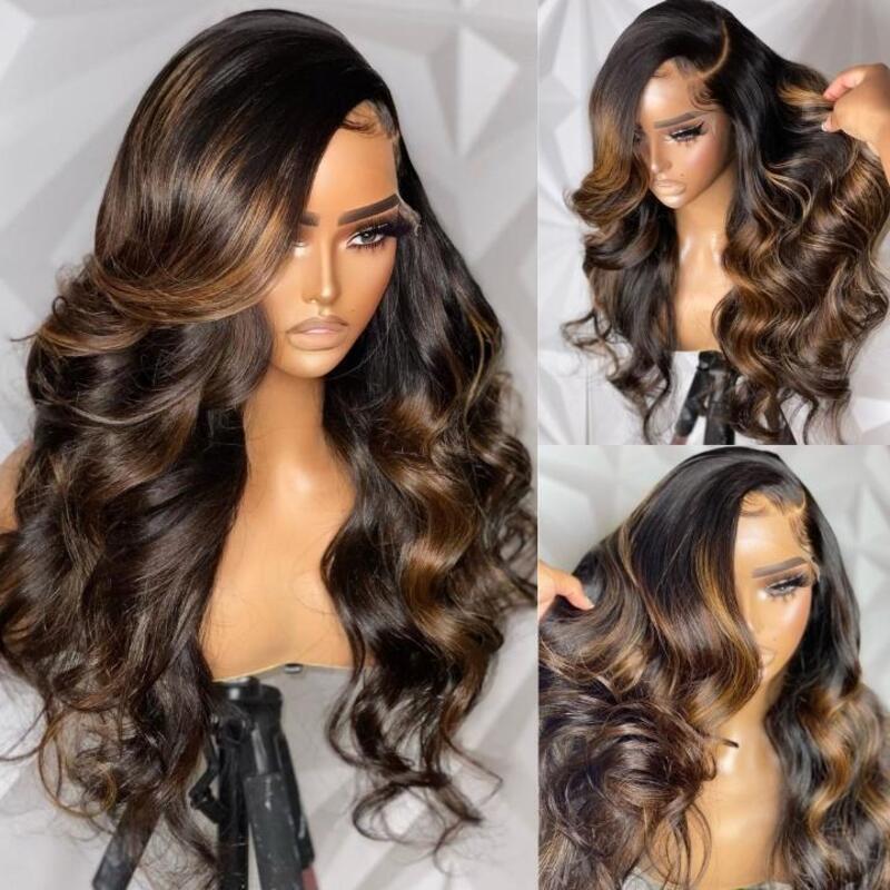 Wear & Go | Money Piece Light Brown Glueless 7x6/13x6 Loose Body Wave Pre-Bleached Lace Wig