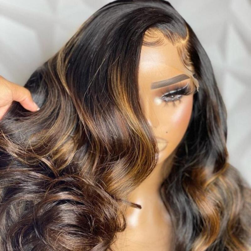 Wear & Go | Money Piece Light Brown Glueless 7x6/13x6 Loose Body Wave Pre-Bleached Lace Wig