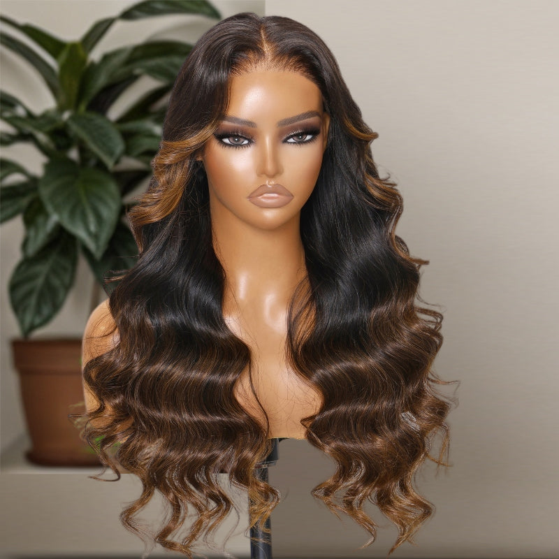 Wear & Go | Dark Hair to Brown Glueless 7x6/13x6 Loose Body Ombre Wig Pre-Bleached Lace Wig