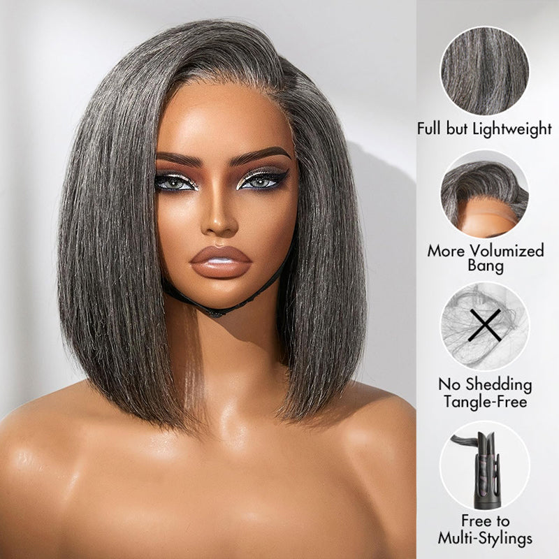 Wear&Go Salt and Pepper Straight Bob Wig Glueless Grey Wig Pre-Cut Lace