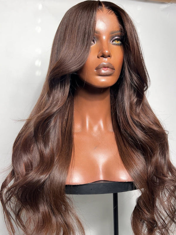 Soldes | Perruque frontale en dentelle intégrale Body Wave brun foncé 13x6, 40 à 86 cm, cheveux humains, sans ordonnance