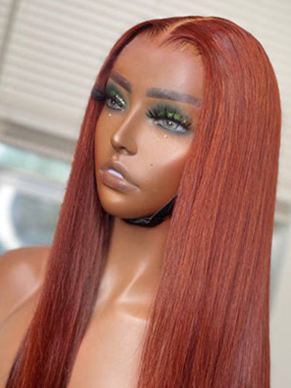 13x6 Reddish Brown HD Lace Front Wigs Auburn Straight Wig Human