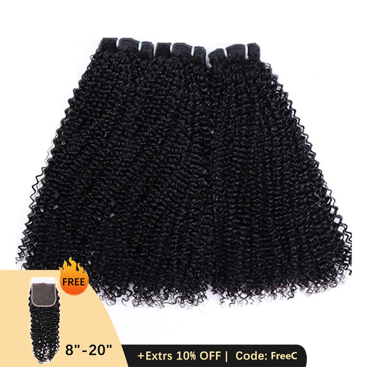Clearance | 15A Curly Wave Double Drawn Raw Hair Bundles, Free 5x5 Lace Closure