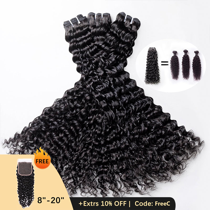 Clearance | 15A Deep Wave Double Drawn Bundles Free 5x5 Lace Closure