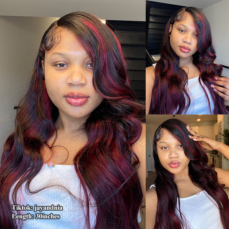 Vente flash | Perruque Body Wave P1B/99J à reflets 13x6, 40 à 86 cm, cheveux humains transparents avec dentelle frontale