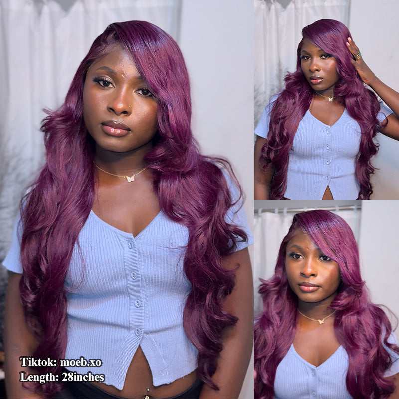 Sale | @bigekane Recommend Glueless Dark Purple 7x6/13x6 FULL Lace Frontal Wig 16"-34" Colored Human Hair Wigs