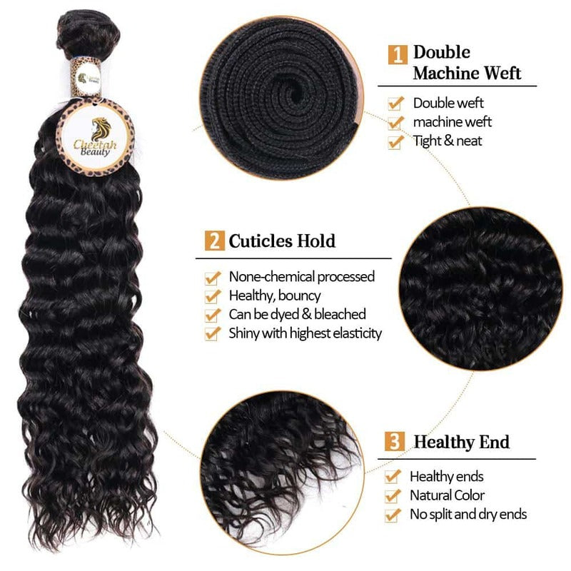 Water Wave Bundles With 13x4 Lace Frontal 10A Virgin Human Hair Extension