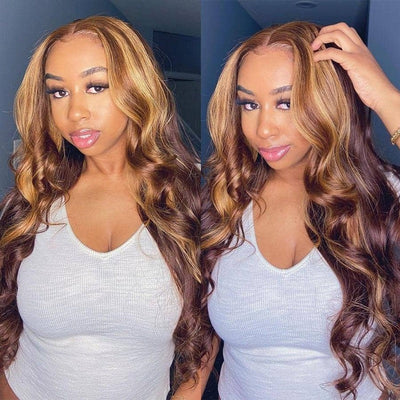 4/27 Highlight Body Wave Transparent Lace Front Wig Virgin Human Hair Wig