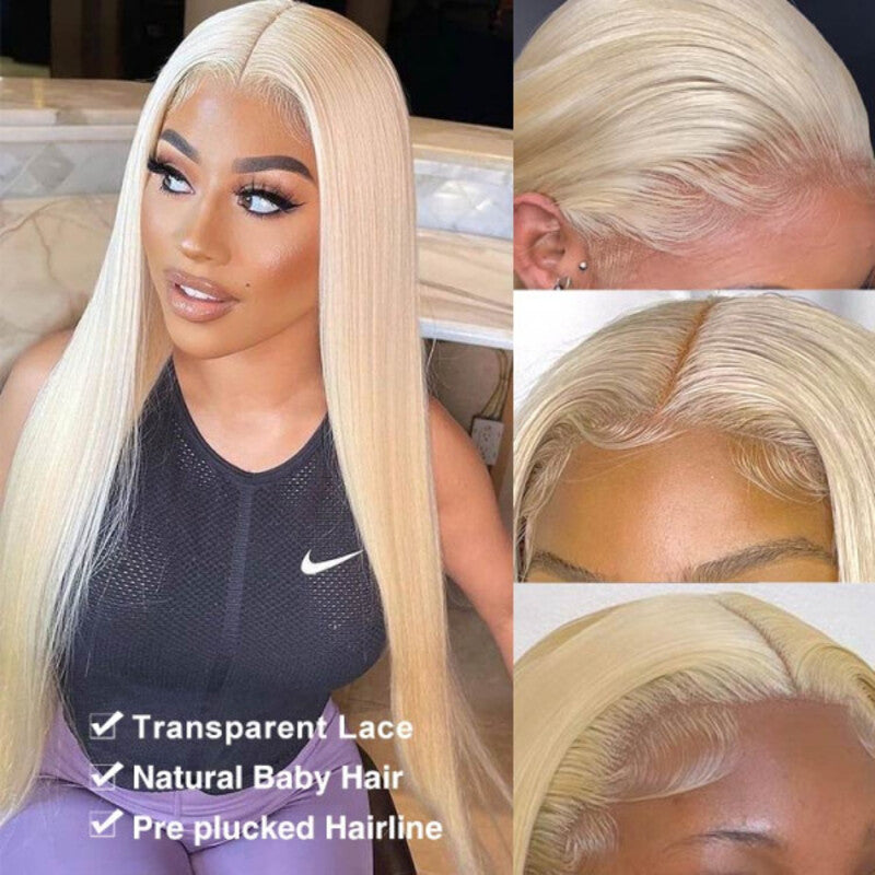 40 Inch Straight 613 Blonde Long Human Hair HD Transparent Lace Wig