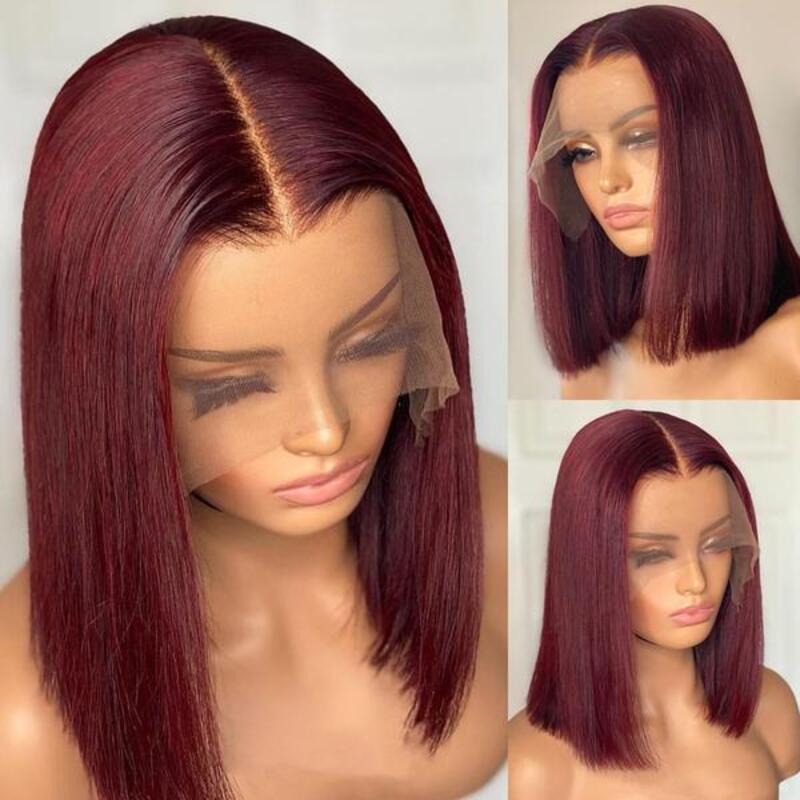 99J Burgundy Color Bob HD Transparent Lace Wig 100% Virgin Human Hair