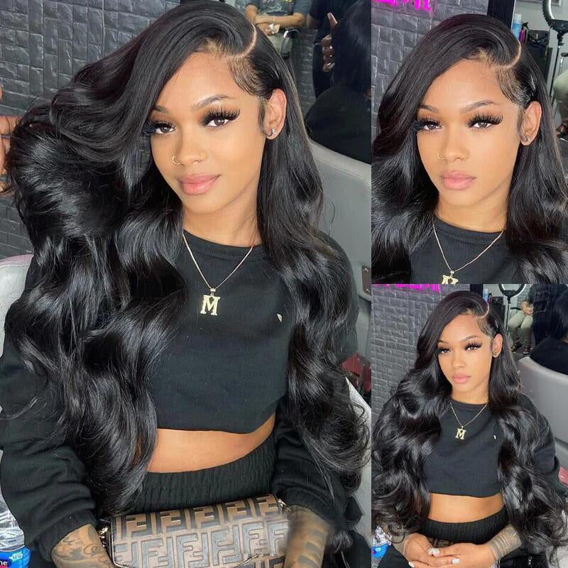 Perruque frontale en dentelle transparente HD Body Wave 13x6, cheveux humains pré-épilés