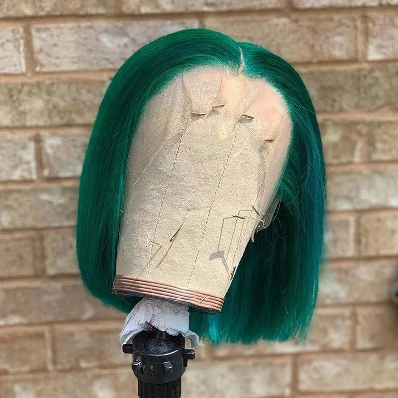 Green Colored Bob Wig HD Transparent Lace Front Wig 100% Virgin Human Hair