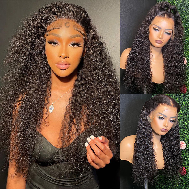 16-40 LONG Inches Deep Curly 13x6 Transparent Lace Front Wig Pre-plucked Human Hair Wig