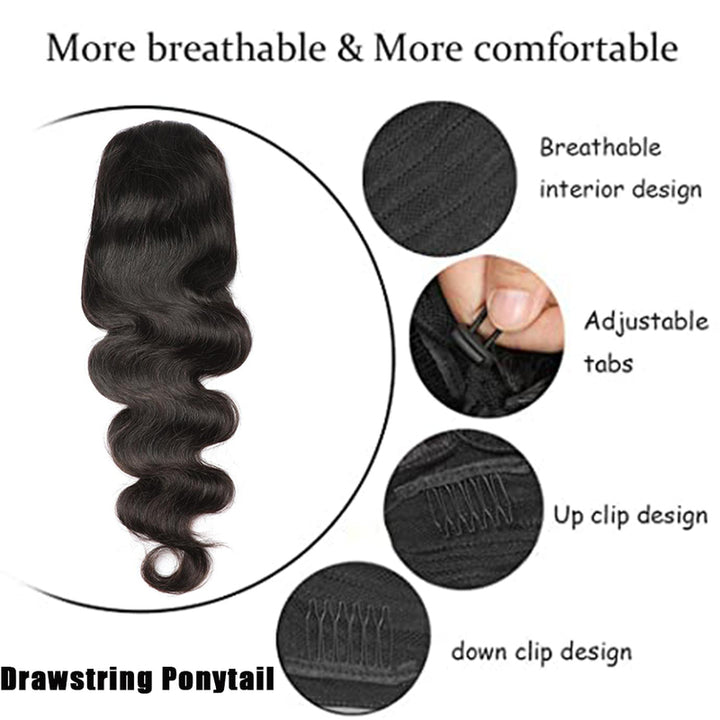 Body Wave Drawstring Ponytail 100% Virgin Human Hair Ponytail