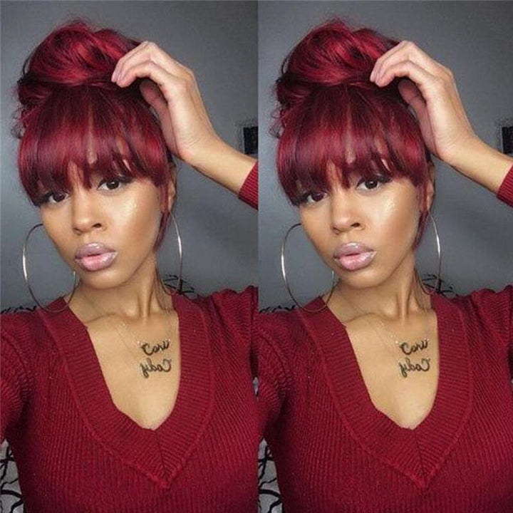 #99J Color Machine Made Wig With Bang Burgundy No Lace Human Hair Wig