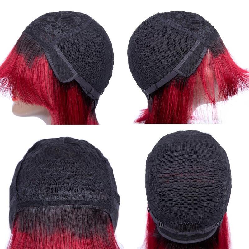 #99J Color Machine Made Wig With Bang Burgundy No Lace Human Hair Wig