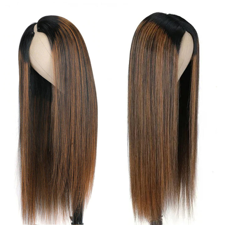 #FB30 Colored Balayage V Part Wigs Straight Hair No Leave Out Upgrade U Part Wig