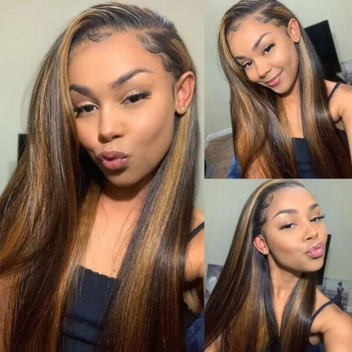 #FB30 Colored Balayage V Part Wigs Straight Hair No Leave Out Upgrade U Part Wig