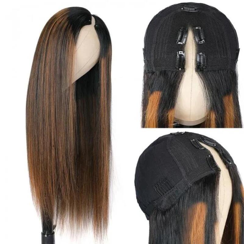 #FB30 Colored Balayage V Part Wigs Straight Hair No Leave Out Upgrade U Part Wig