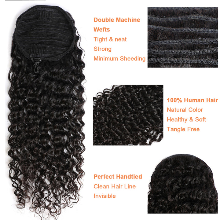 Drawstring Ponytail Deep Wave Ponytail 100% Virgin Human Hair
