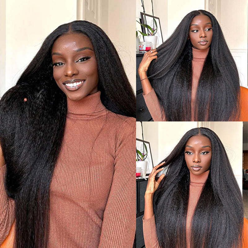 Kinky Straight 13x6 Full Lace Frontal  Wig Pre-plucked Virgin Human Hair