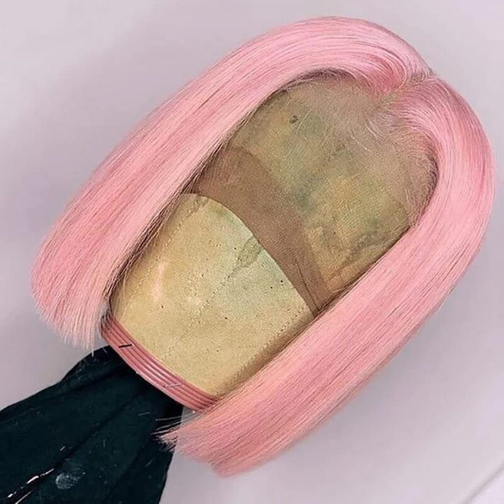 Pink Colored Bob Wig HD Transparent Lace Bob Wig 100%Human Virgin Hair