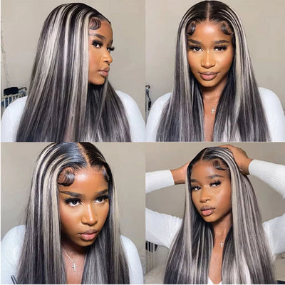 Platinum Grey Color HD 13x4 Lace Front Wig Mixed Color Human Hair Wig