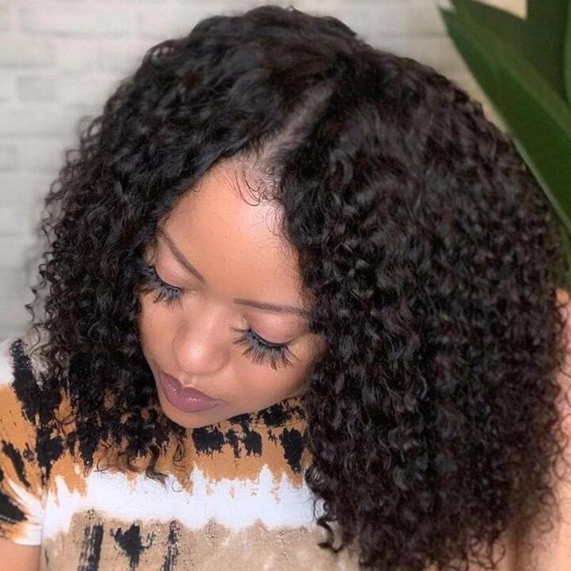 Curly V Part Bob Wig No Leave Out Upgraded U Part Wig 100% Human Hair Wig