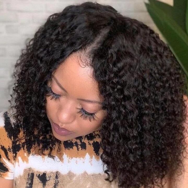 Curly V Part Bob Wig No Leave Out Upgraded U Part Wig 100% Human Hair Wig