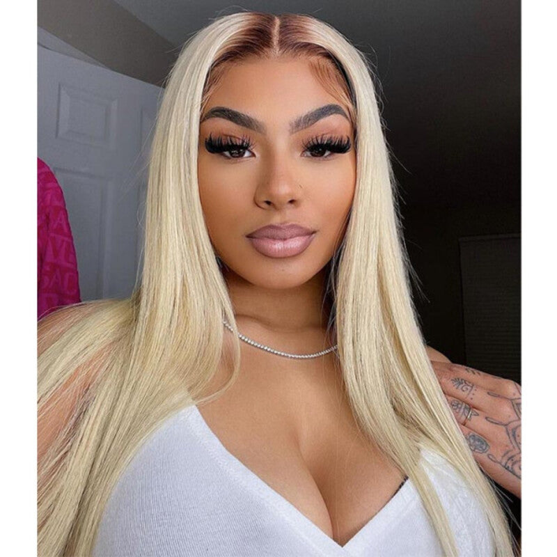 Blonde T4/613 Ombre Colored Wig 4x4/13x4 Dark Roots Virgin Human Hair Wig